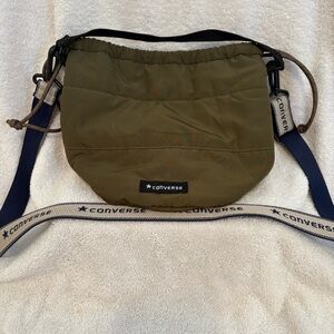 Converse Crossbody Bag With Drawstring Closure and Branded Strap, Olive Green